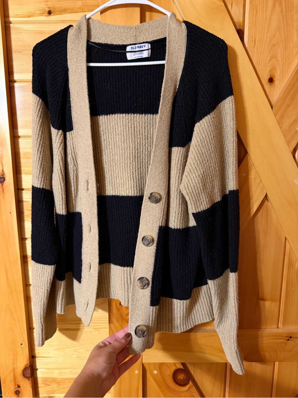 Old Navy Black and Tan Bold Stripe Button-Front Cardigan